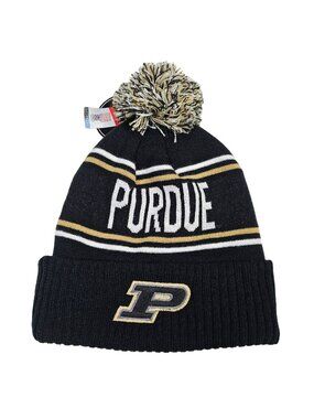 Purdue Boilermakers NWT Captivating Knit Pom Beanie Cuffed Winter Hat Black OSFA